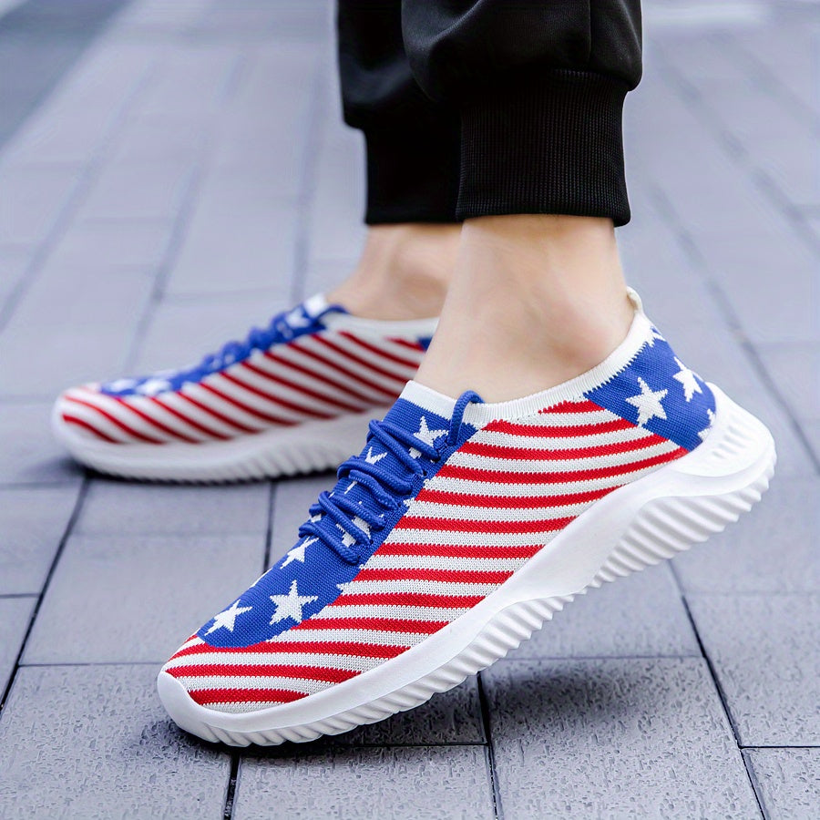 Men's Slip-on Sneakers With Shoelaces - Stars And Stripes Athletic Shoes - Lightweight And Breathable