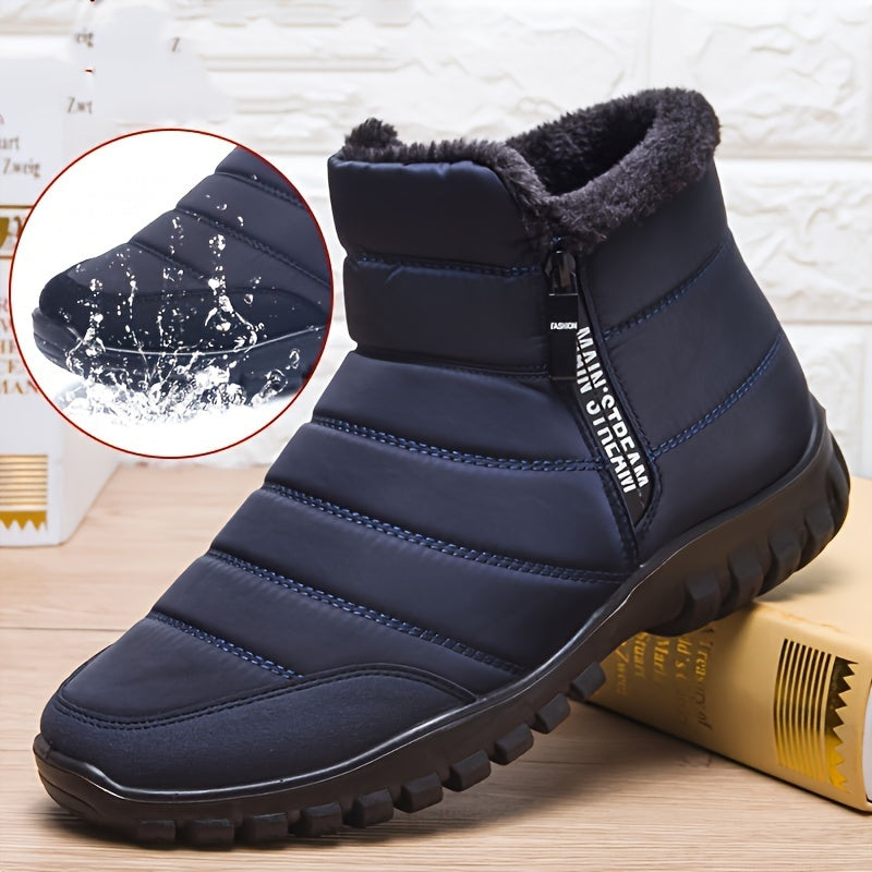 Men's Waterproof Snow Boots, Warm Fleece Cozy Non-slip Ankle Boots Plush Comfy Outdoor Hiking Shoes Lined Trekking Shoes, Winter