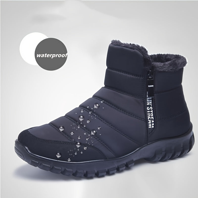 Men's Waterproof Snow Boots, Warm Fleece Cozy Non-slip Ankle Boots Plush Comfy Outdoor Hiking Shoes Lined Trekking Shoes, Winter