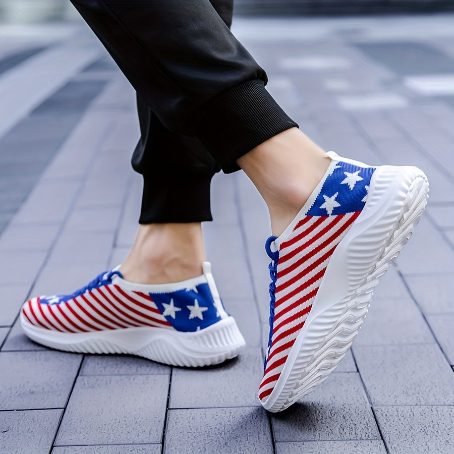 Men's Slip-on Sneakers With Shoelaces - Stars And Stripes Athletic Shoes - Lightweight And Breathable