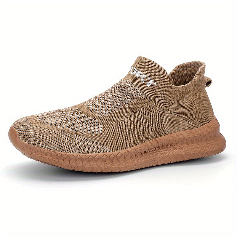 Men's Knit Breathable Slip On Running Shoes, Lightweight Comfy Non Slip Sneaker, Spring And Summer