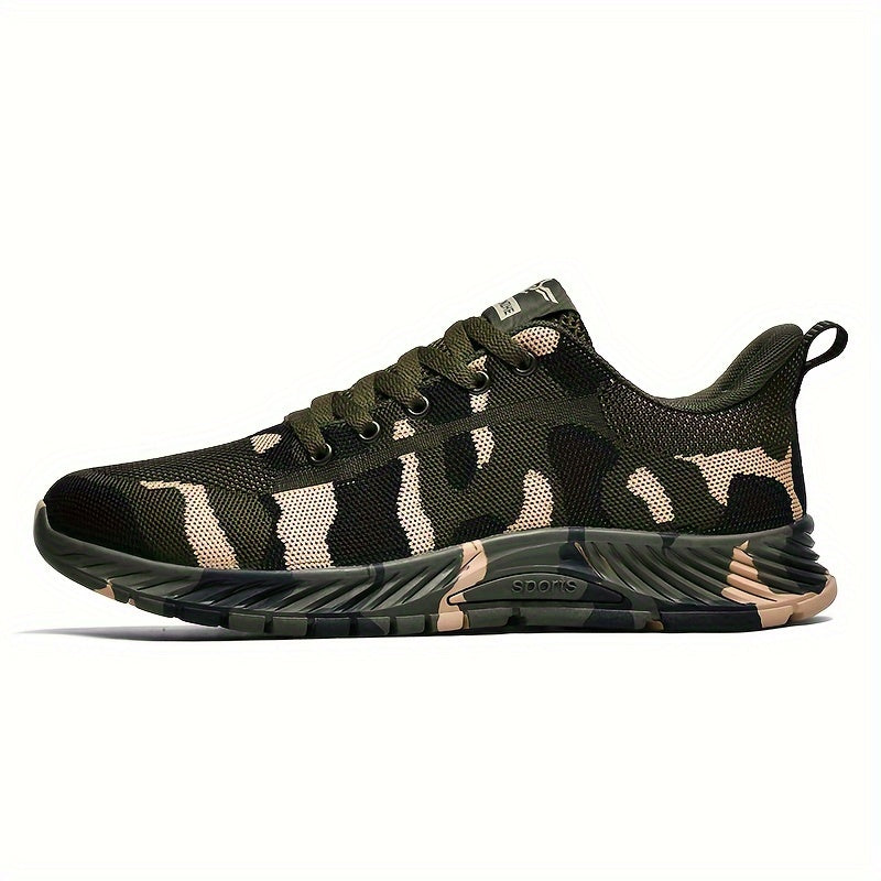 Men's Trendy Woven Knit Camouflage Sneakers, Comfy Non Slip Lace Up Breathable Shoes