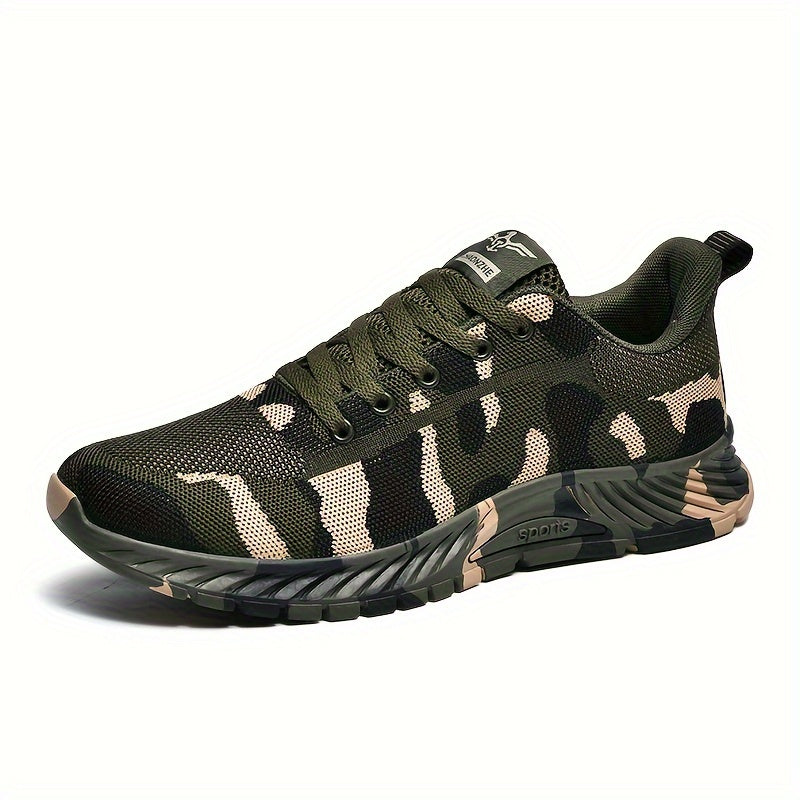 Men's Trendy Woven Knit Camouflage Sneakers, Comfy Non Slip Lace Up Breathable Shoes